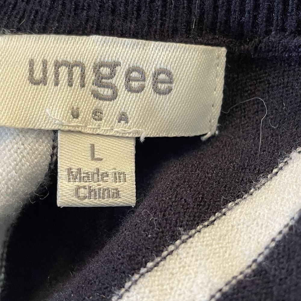 Umgee Tie Cross Back Sweater Womens Size Large Navy Blue White Horizontal Stripe - Picture 7 of 8